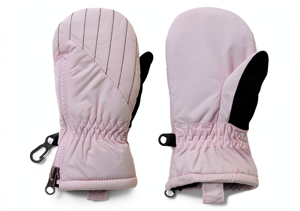 Close-up detail of the Columbia Boys Winter Mittens showing the zip-entry cuff and nose wipe feature