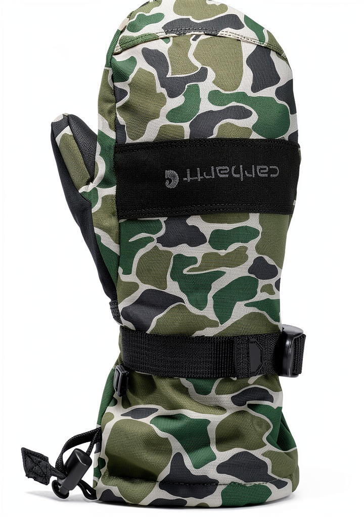 Carhartt boys mittens in Retro Duck Camo design on a child's hands