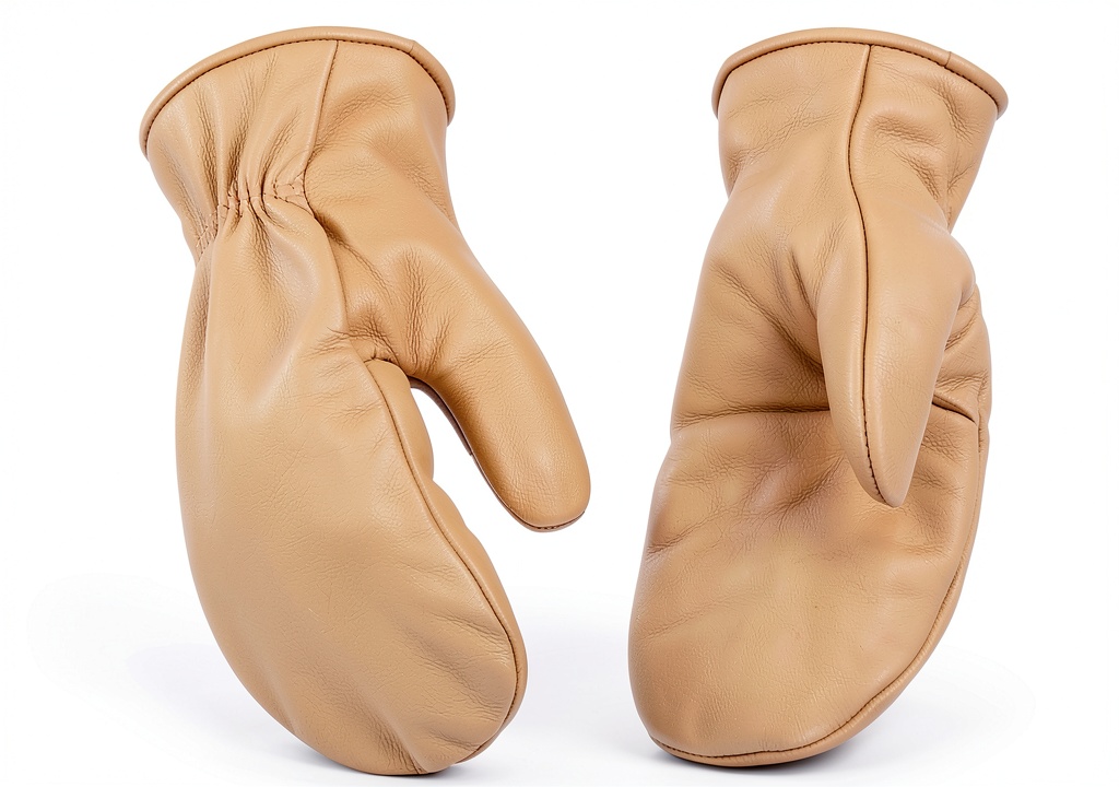Kinco Youth Lined Leather Mittens showing leather texture and stitching detail