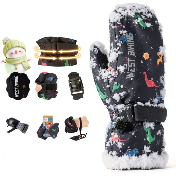 West Biking Kids Ski Gloves Waterproof Thermal Boys Snow-3