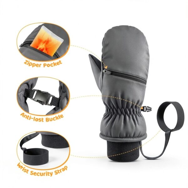Kids Waterproof Ski Mittens Warm Windproof Anti-Loss Clip-3